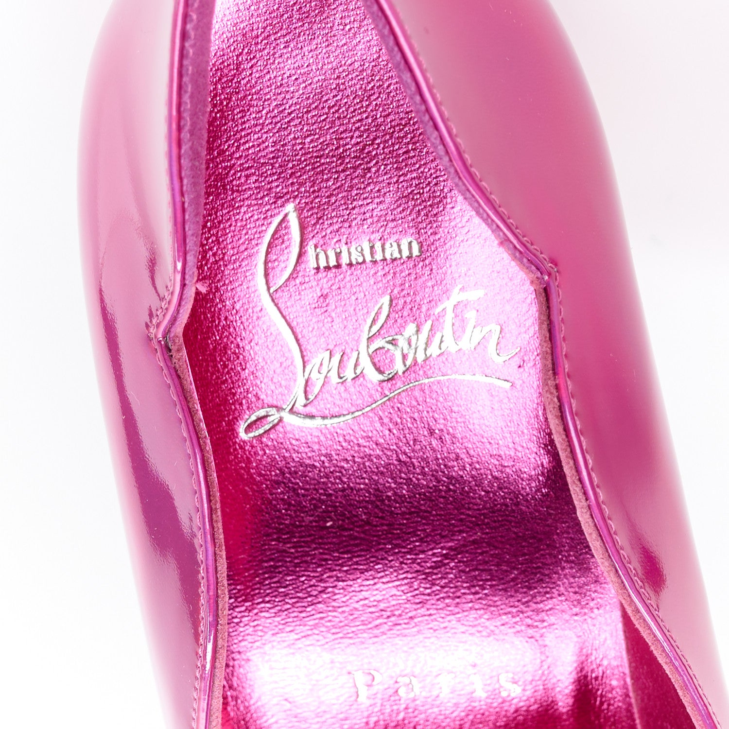 Christian Louboutin Metallic Patent Psychic Hot Chick 100 Pumps 37 Fuxia 7 of 9