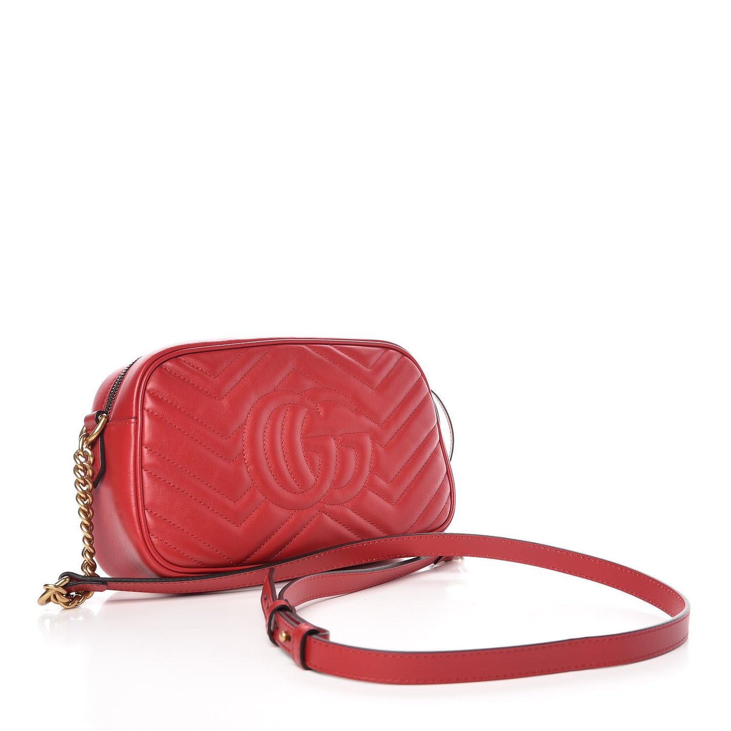 Calfskin Matelasse Small GG Marmont Chain Shoulder Bag Hibiscus Red