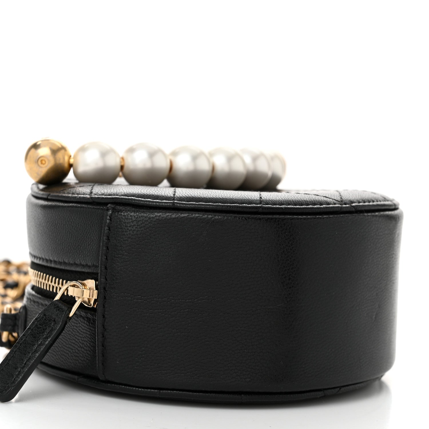 Chanel Goatskin Quilted Chic Pearls Chain Round Clutch With Chain Black 9 of 10