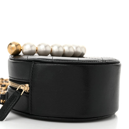 Chanel Goatskin Quilted Chic Pearls Chain Round Clutch With Chain Black 9 of 10