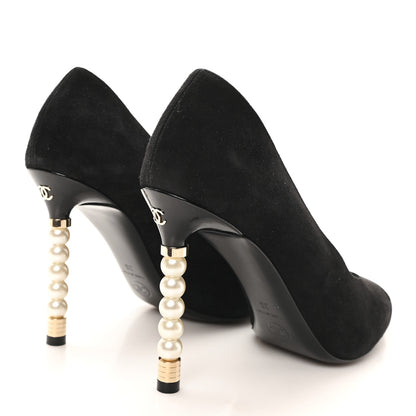 Chanel Suede Patent Calfskin Cap Toe Pearl Pumps 36 Black 5 of 10