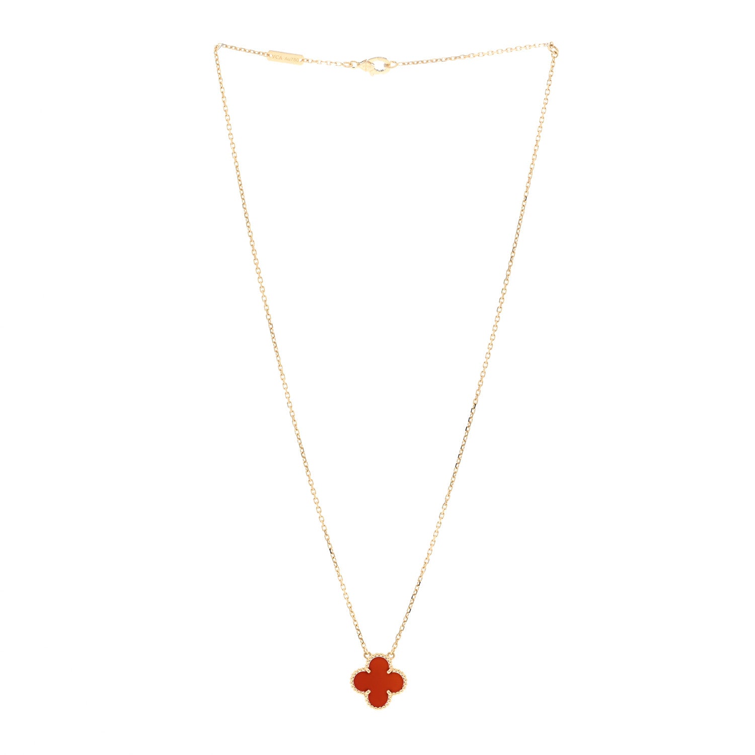 Van Cleef & Arpels 18K Yellow Gold Carnelian Vintage Alhambra Pendant Necklace 3 of 4