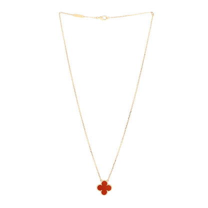 Van Cleef & Arpels 18K Yellow Gold Carnelian Vintage Alhambra Pendant Necklace 3 of 4