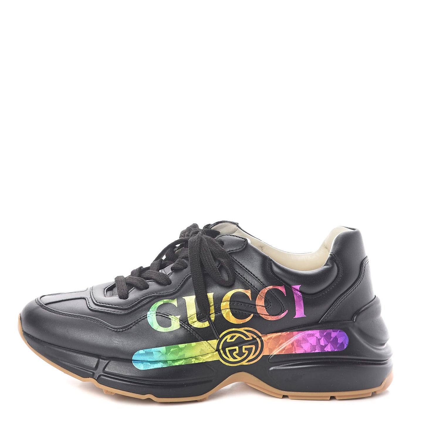 Calfskin Iridescent Logo Womens Rhyton Sneakers 39 Black