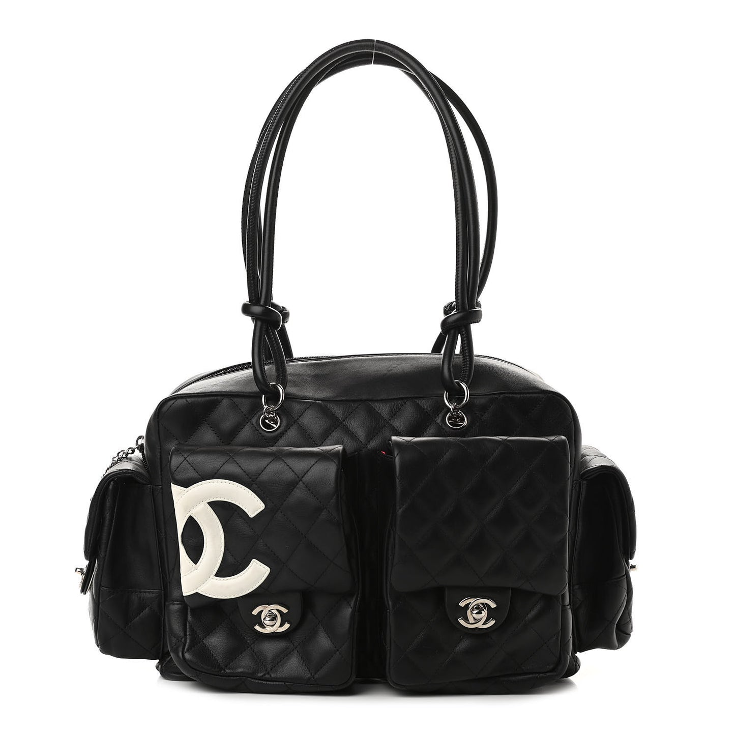 Calfskin Quilted Large Cambon Multipocket Reporter Black White