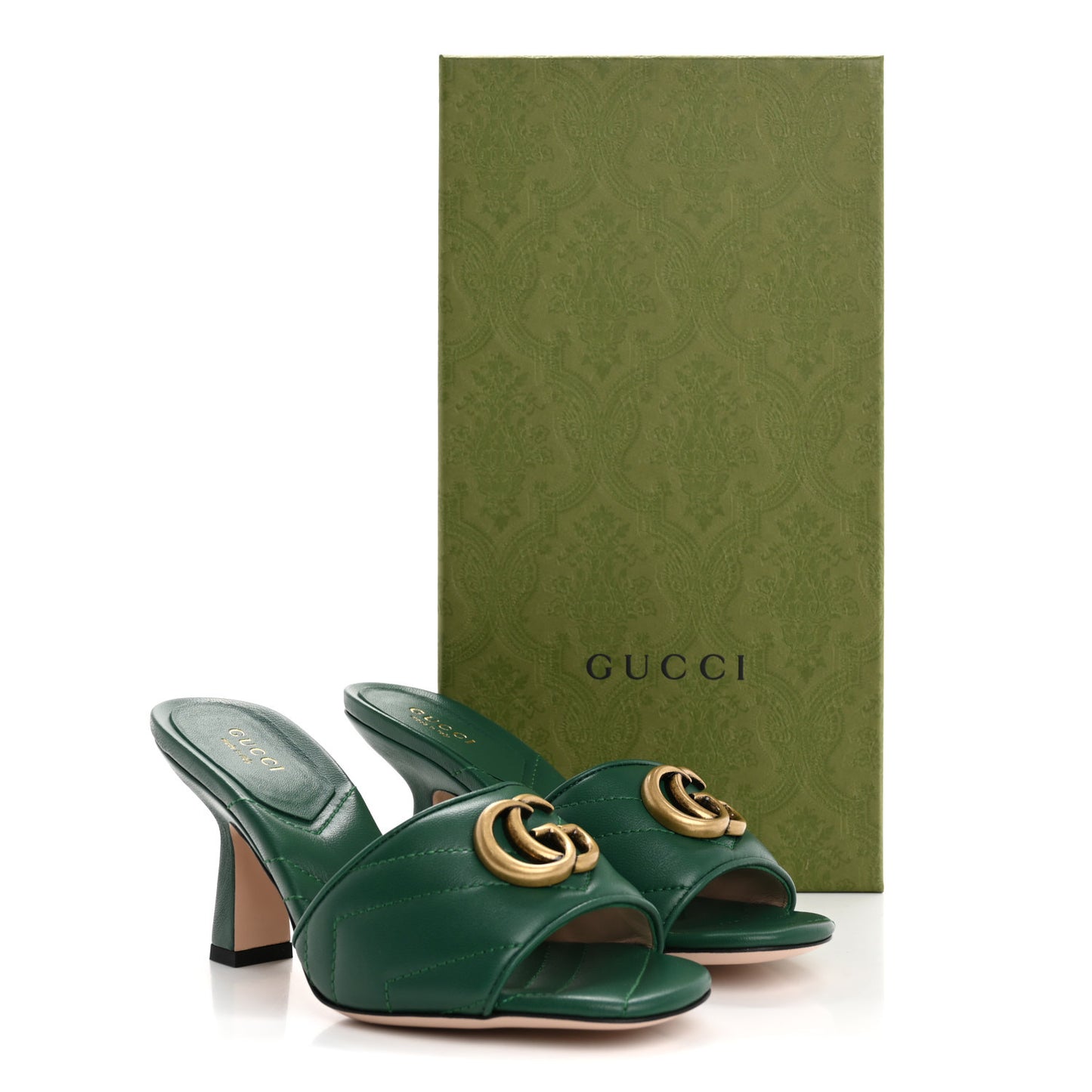 Nappa Matelasse GG Marmont 75mm Slide Sandals 35 Emerald