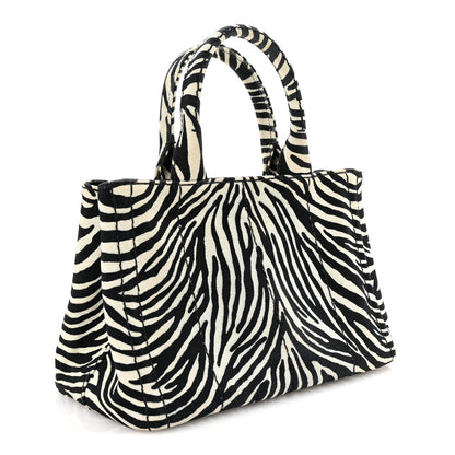 Prada Canapa Zebra Print Small Tote White Black 3 of 9