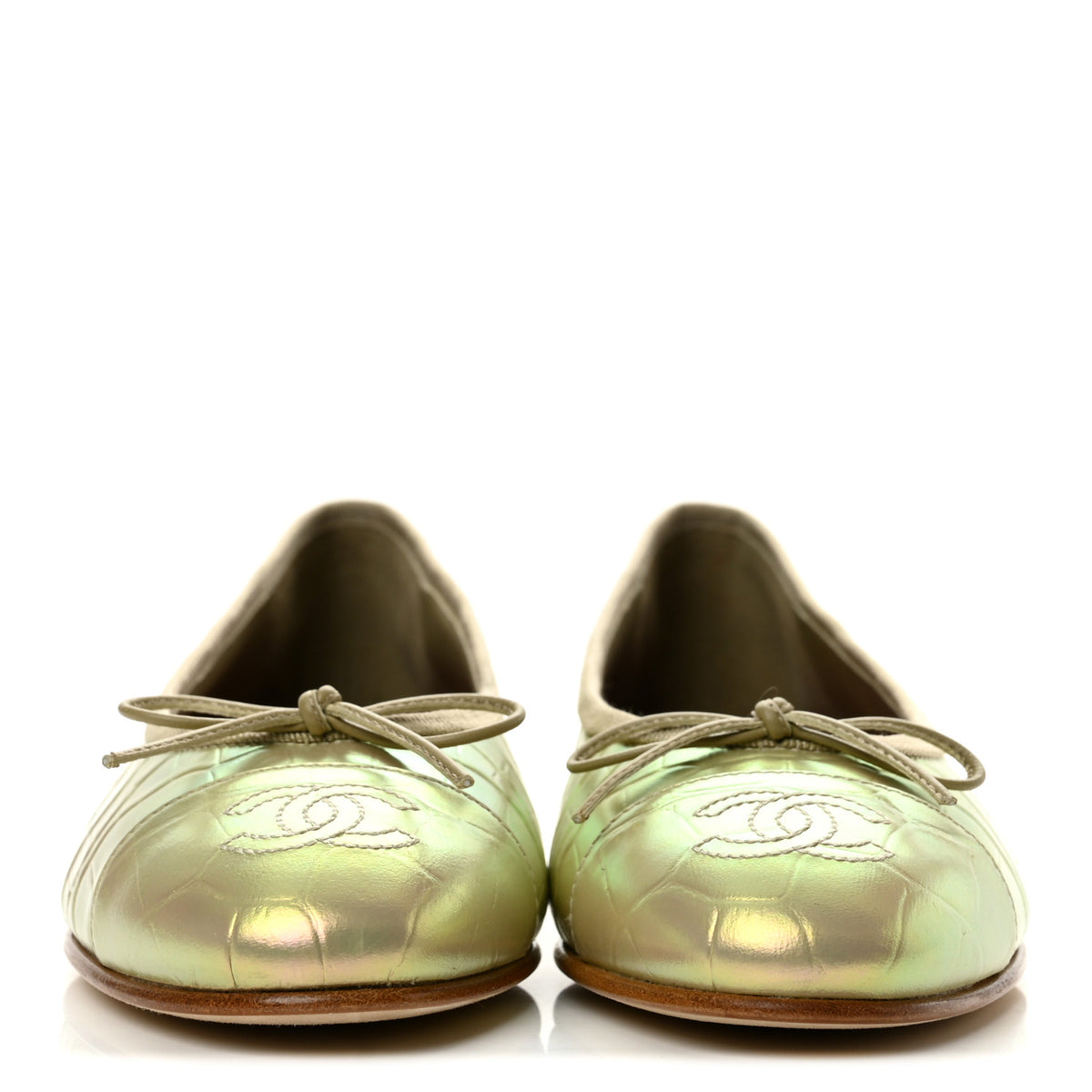 Chanel Iridescent Calfskin Crocodile Embossed Ballerina Flats 35 Yellow 3 of 10