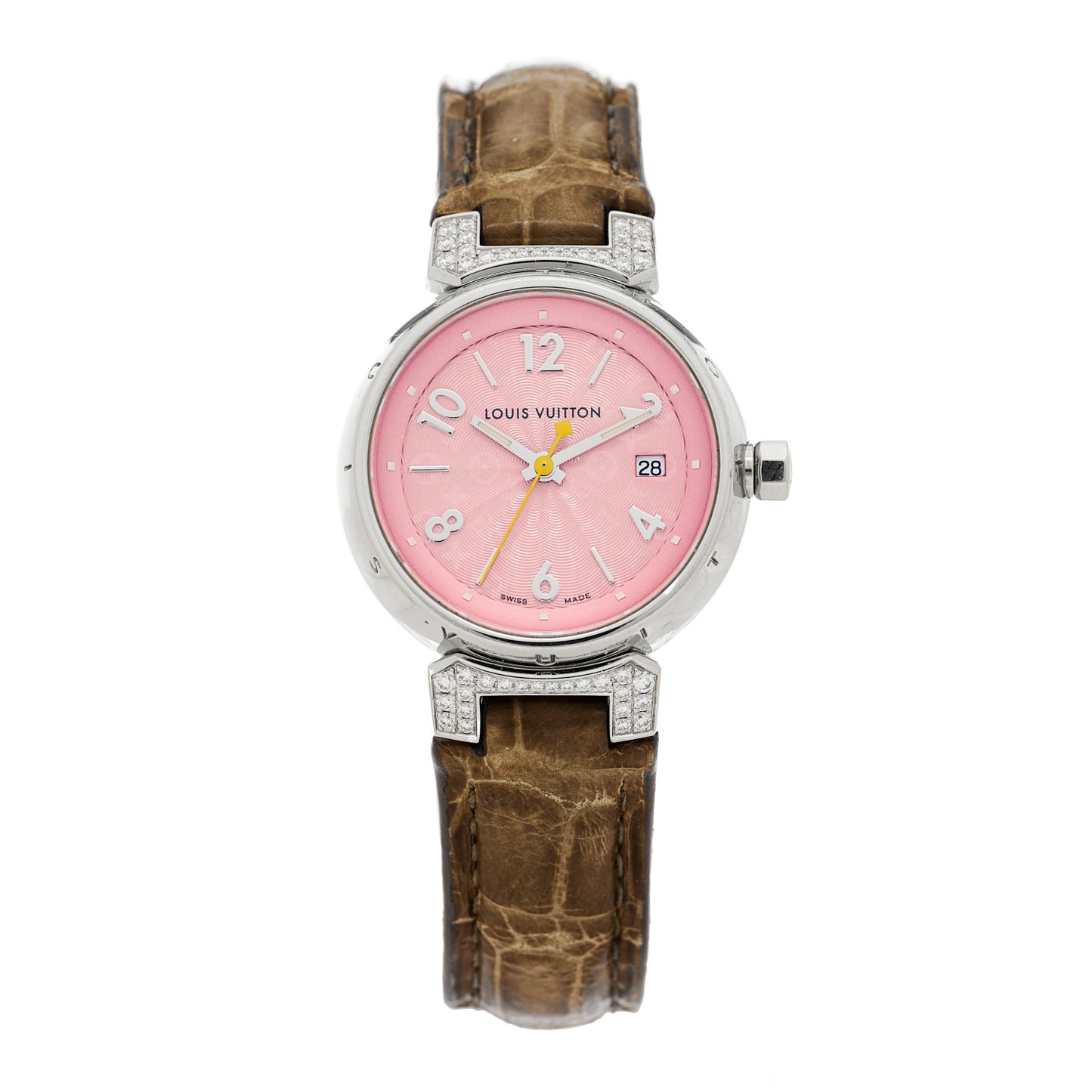 Stainless Steel Alligator Diamond 28mm Tambour Quartz Watch