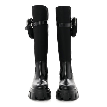 Prada Spazzolato Rois Re-Nylon Metal Triangle Logo Monolith Pouch Pocket 55mm Tall Boots 37 Black 2 of 8