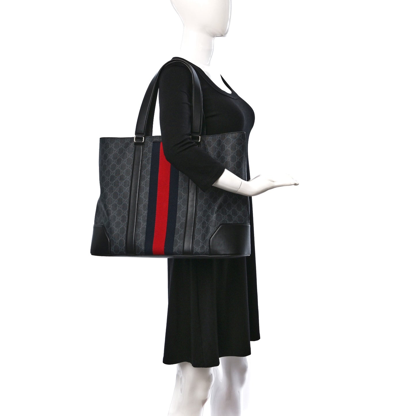 GG Supreme Monogram Web Tote Black Grey