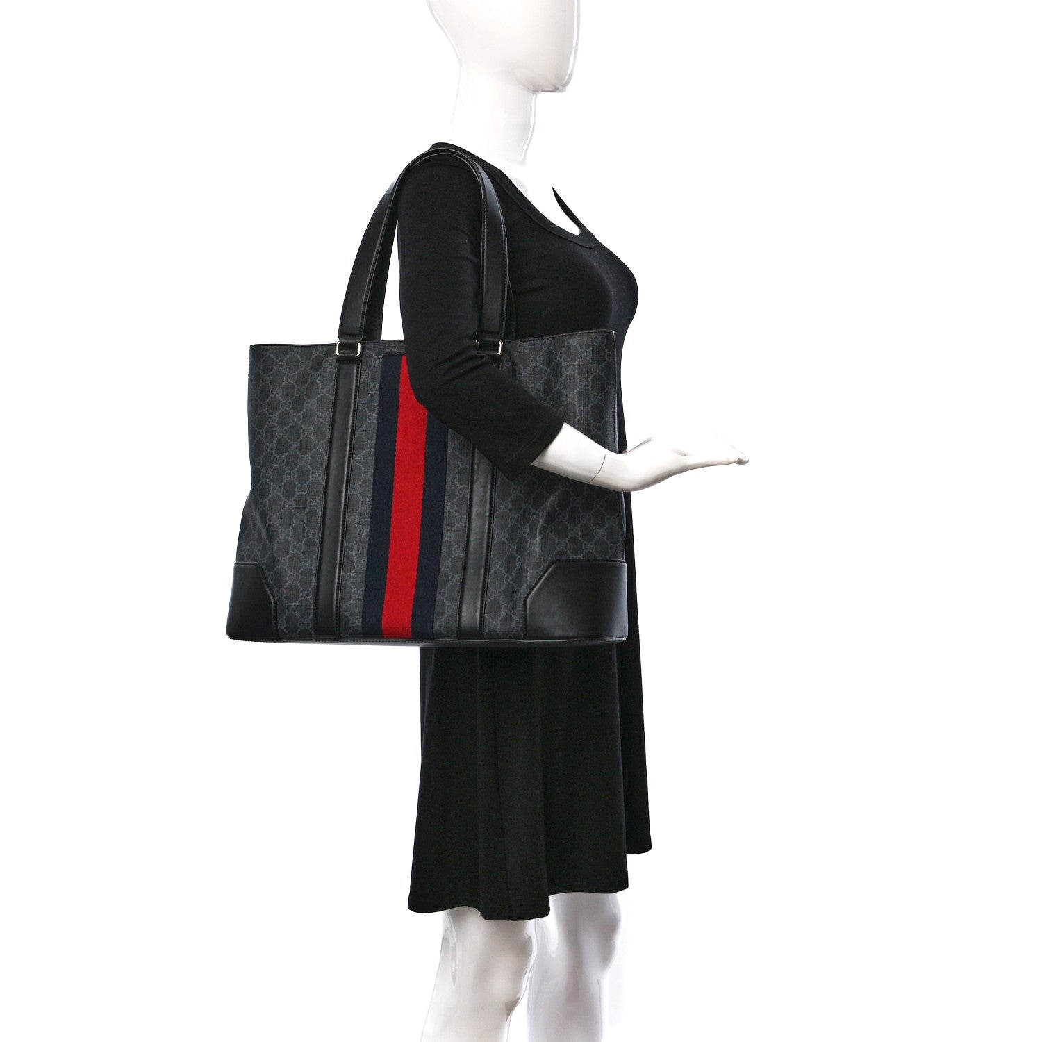 Gucci GG Supreme Monogram Web Tote Black Grey 2 of 9