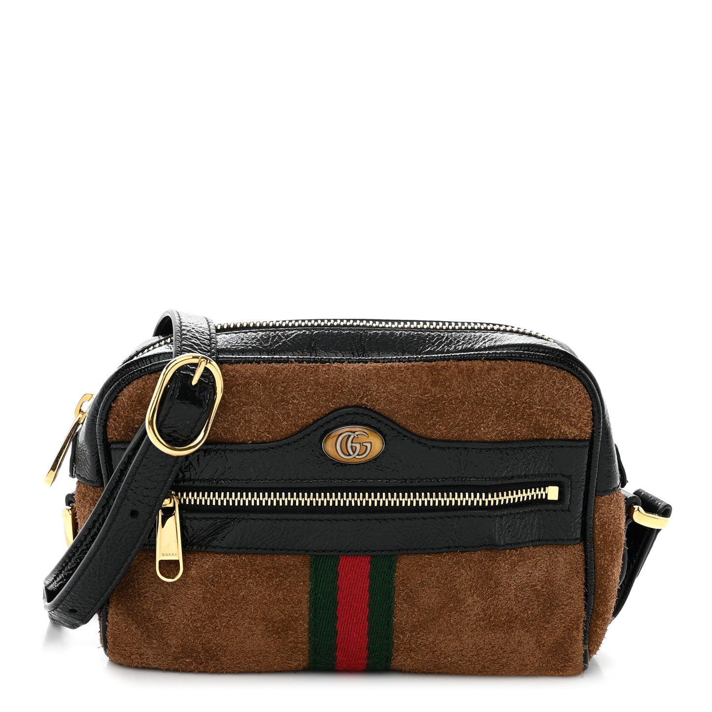 Suede Patent Web Small Ophidia Shoulder Bag Nocciola Black
