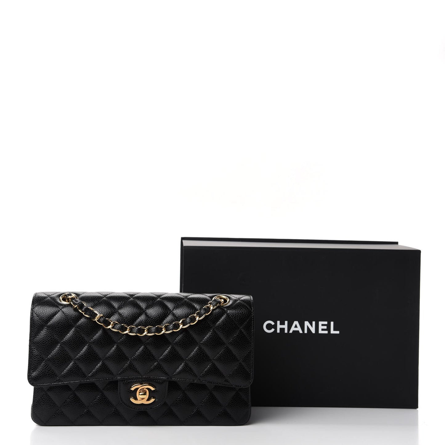 Caviar Quilted Medium Double Flap Black