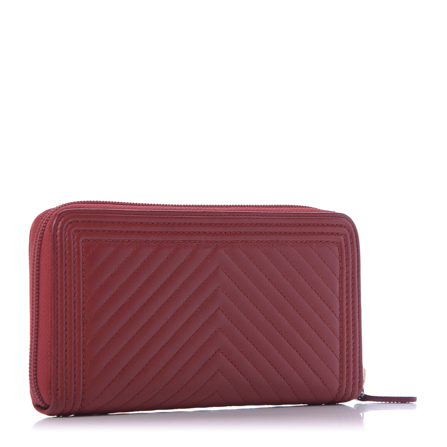 Lambskin Chevron Quilted Zip Around Boy Wallet Red