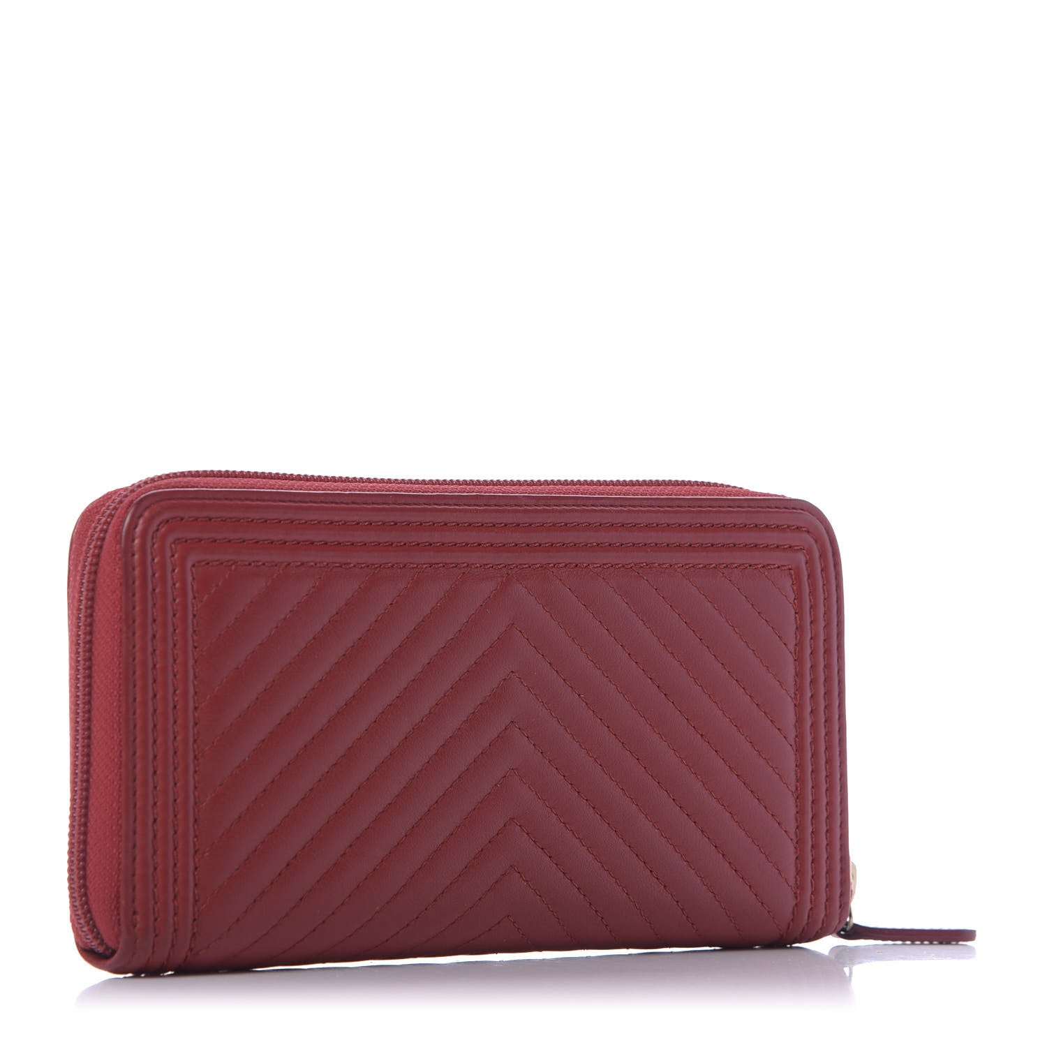 Chanel Lambskin Chevron Quilted Zip Around Boy Wallet Red 3 of 15