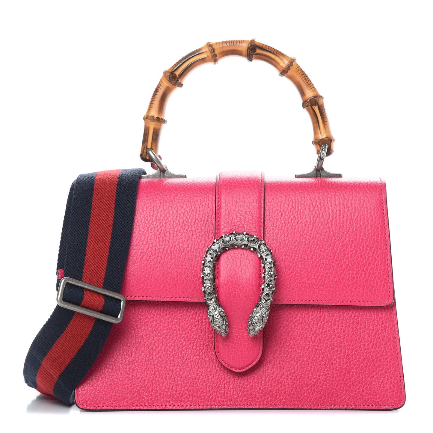 Dollar Calfskin Crystal Web Medium Dionysus Bamboo Top Handle Bag Box Pink Black Diamond