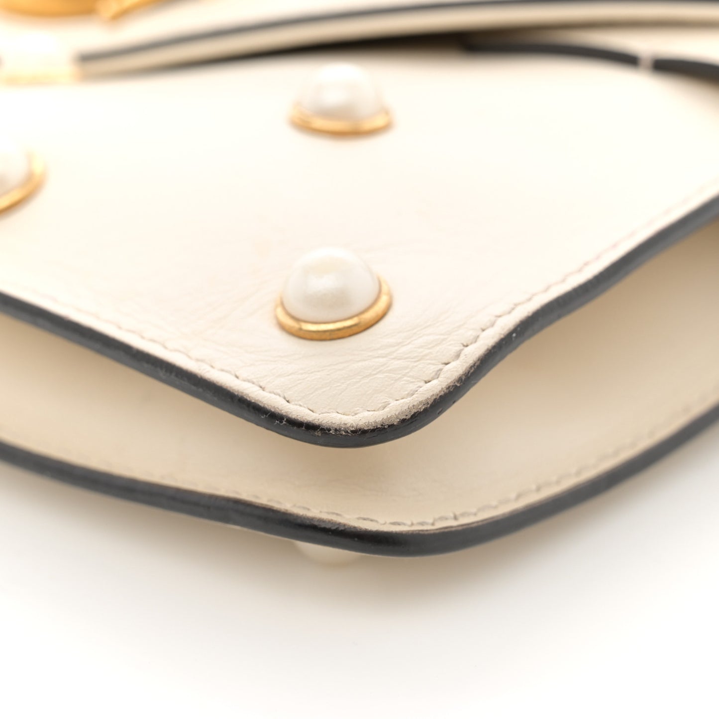 Nappa Pearl Studded Mini Queen Margaret Broadway Shoulder Bag Mystic White
