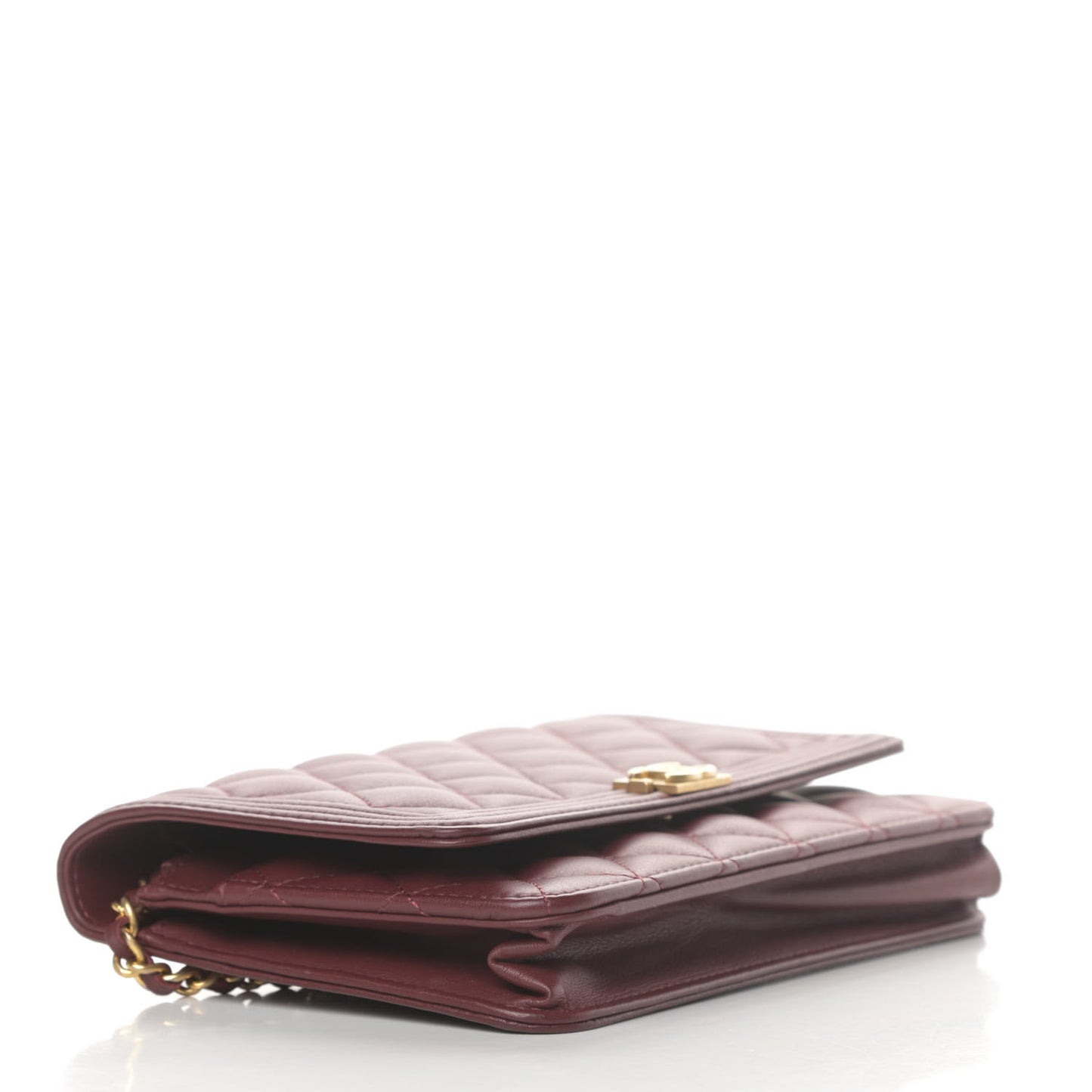 Lambskin Quilted Boy Wallet On Chain WOC Burgundy