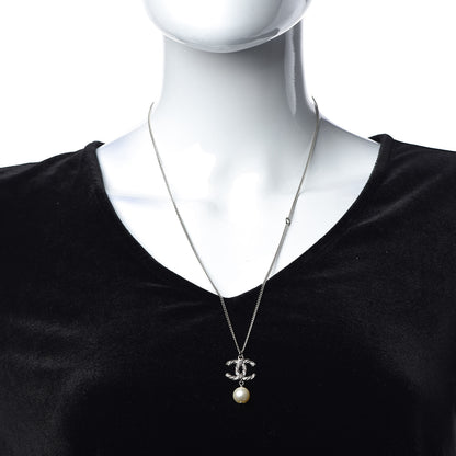 Chanel Crystal Pearl Twisted CC Drop Necklace Silver 2 of 6