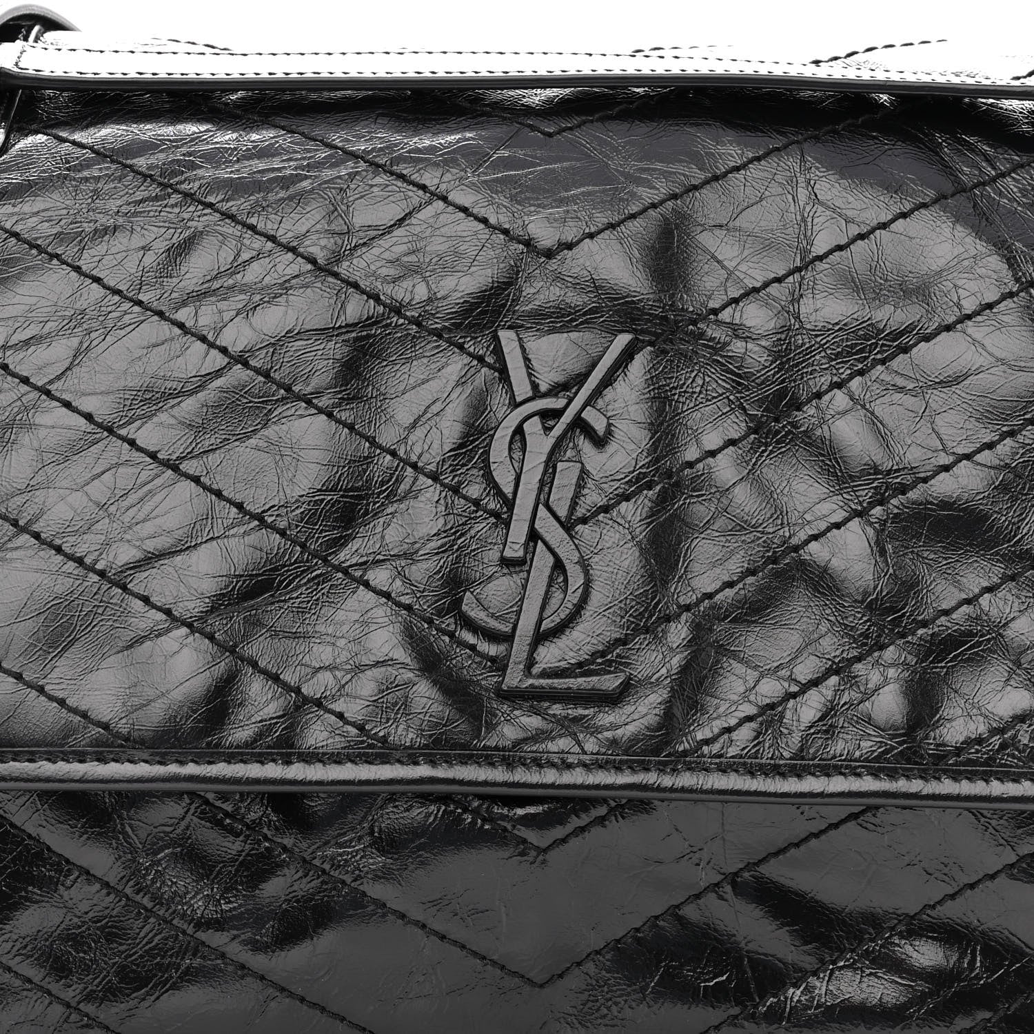 Saint Laurent Crinkled Calfskin Matelasse Monogram Large Niki Chain Satchel Black 7 of 9