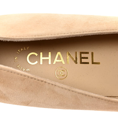 Chanel Suede Satin Cap Toe Low Heel Pumps 40 Beige Black 8 of 9