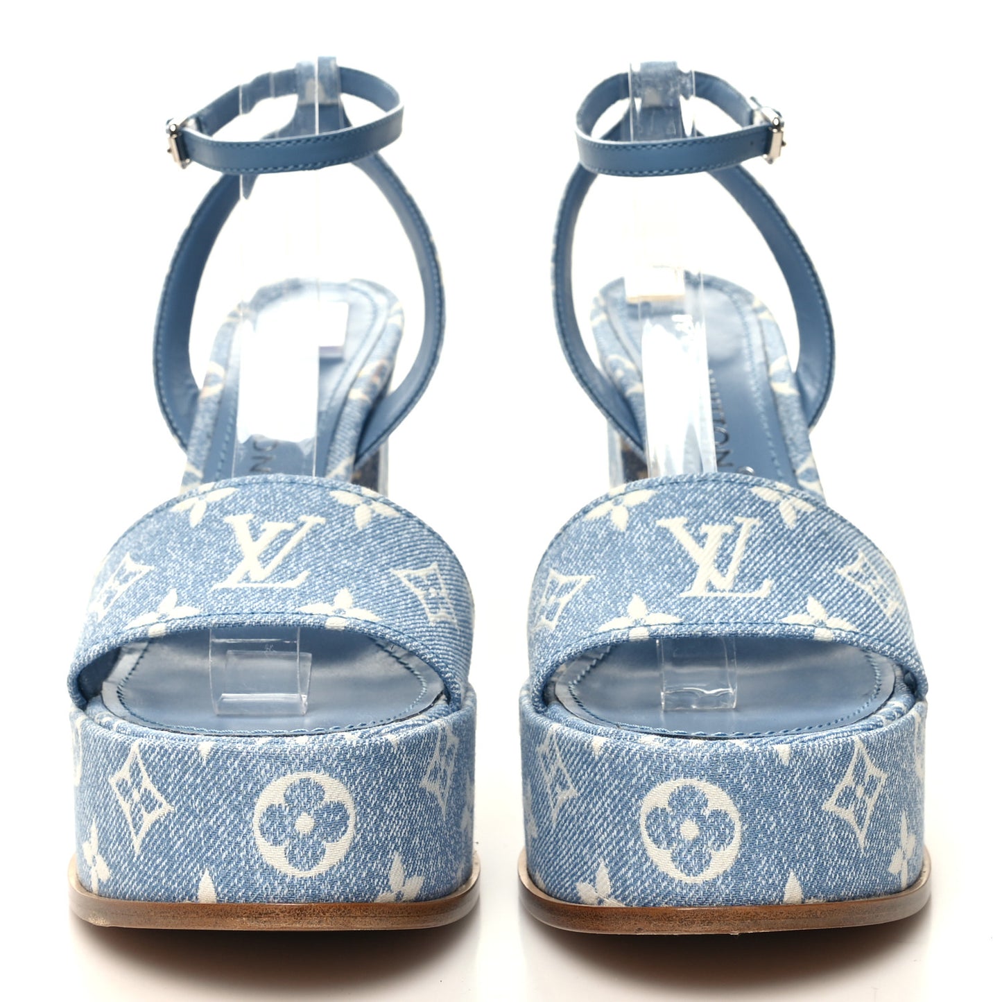 Monogram Jacquard Denim Platform Sandals 40 Blue
