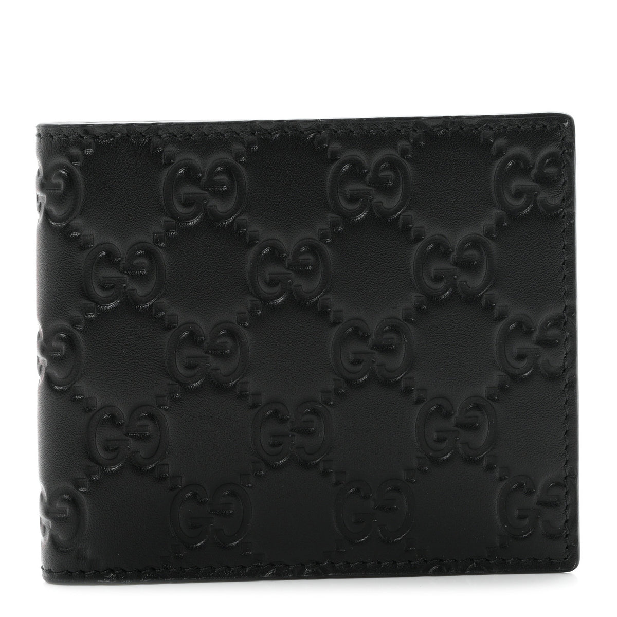 GG Calfskin Embossed Emblem Bi-Fold Wallet Black