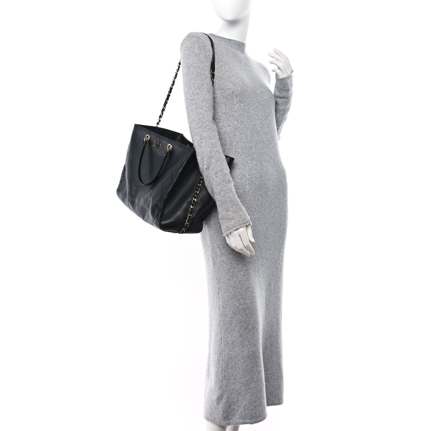 Chanel Bullskin Stitched Large Shopping Bag Black 2 of 10