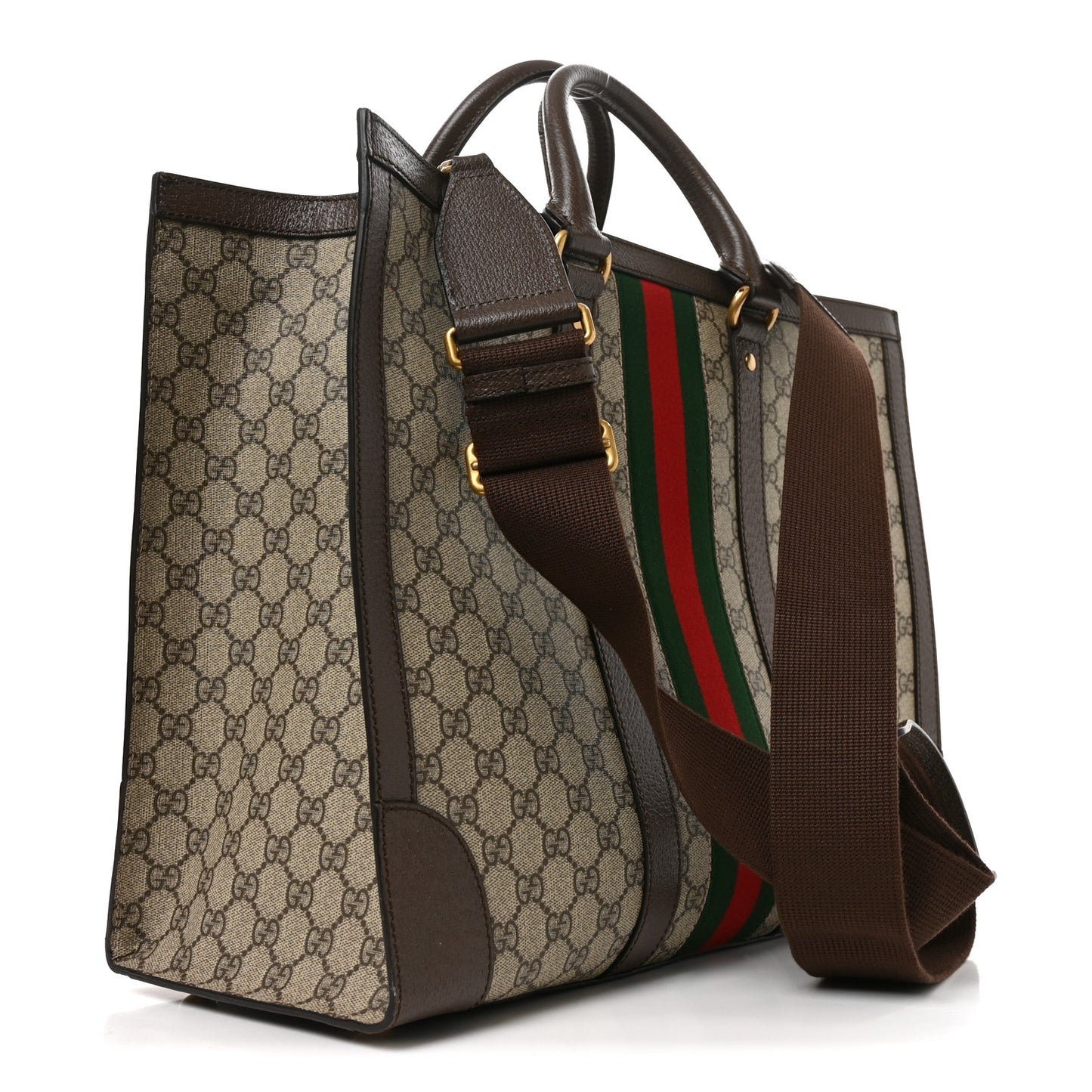 GG Supreme Monogram Textured Dollar Calfskin Web Large Ophidia Tote Bag Beige Ebony
