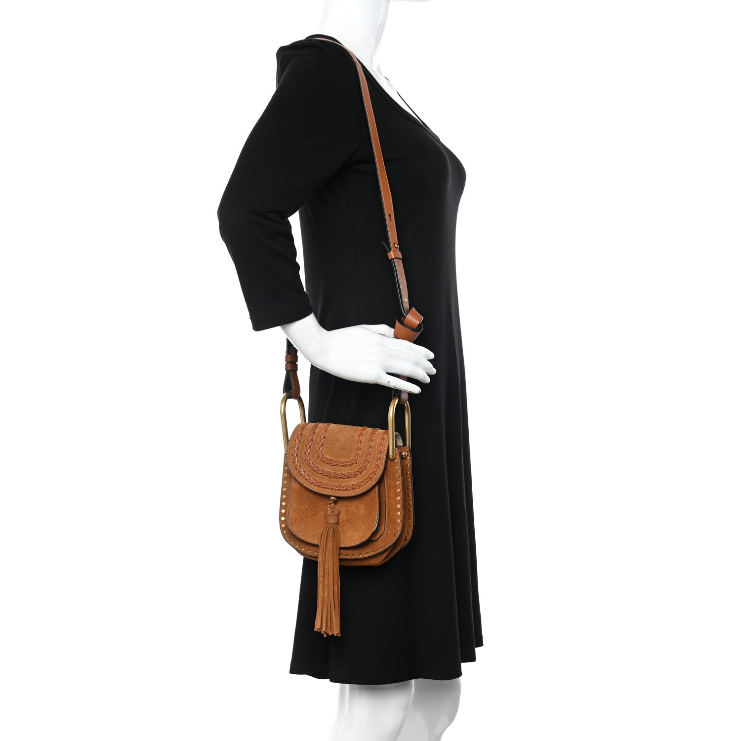Chloe Suede Calfskin Braided Mini Hudson Shoulder Bag Caramel 2 of 12