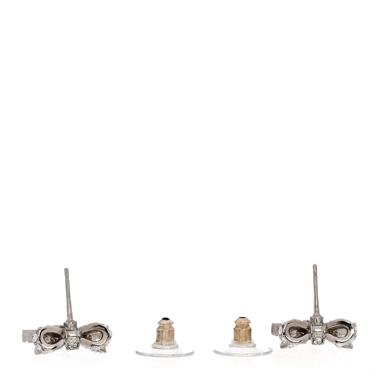 Crystal CC Bow Dangle Earrings Silver