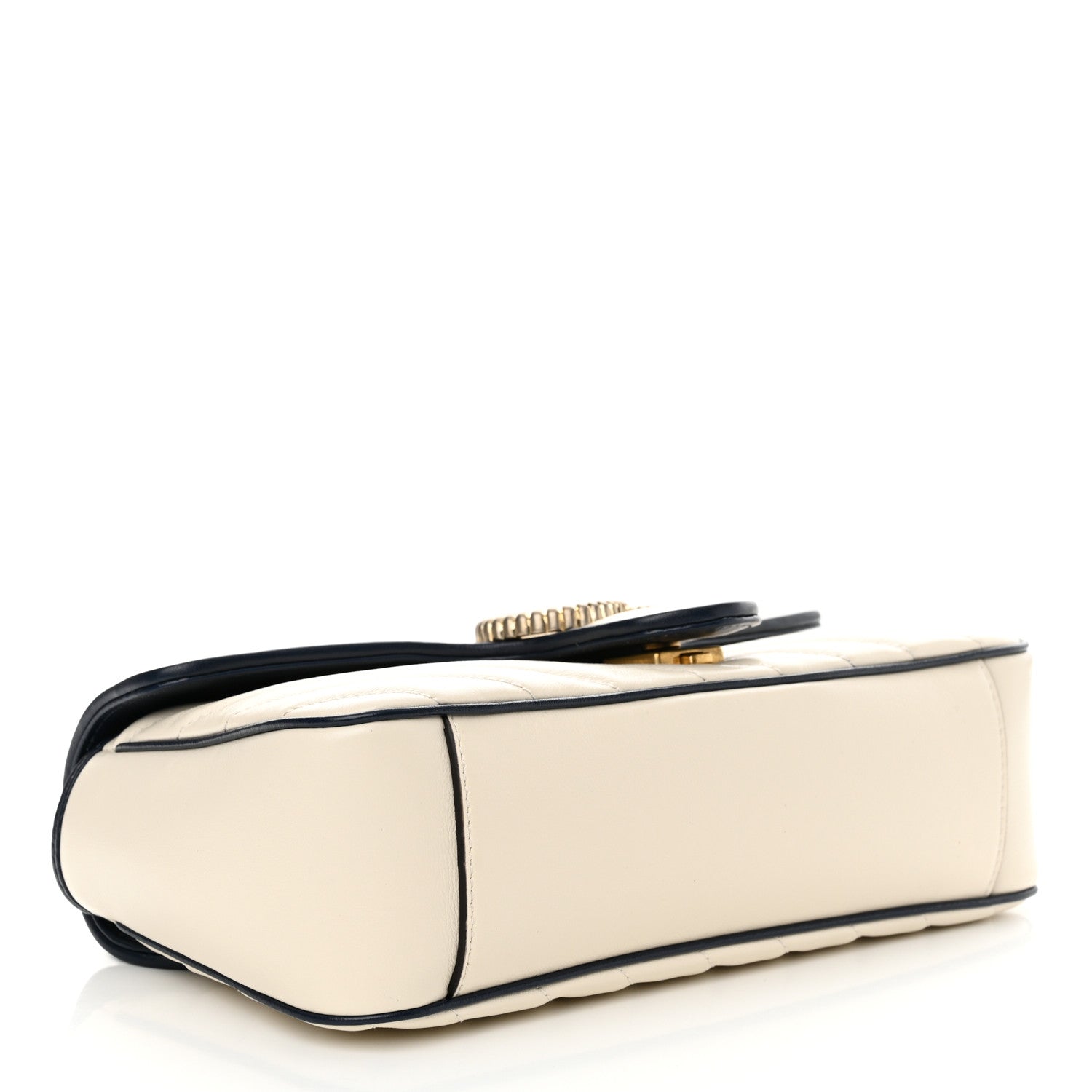 Gucci Vintage Effect Calfskin Matelasse Diagonal Small Torchon GG Marmont Shoulder Bag Mystic White Blue Agata 4 of 11