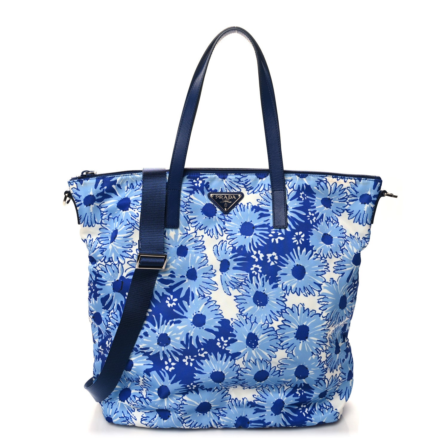 Prada Tessuto Nylon Saffiano Floral Print Tote Baltico Dis Primule 1 of 9