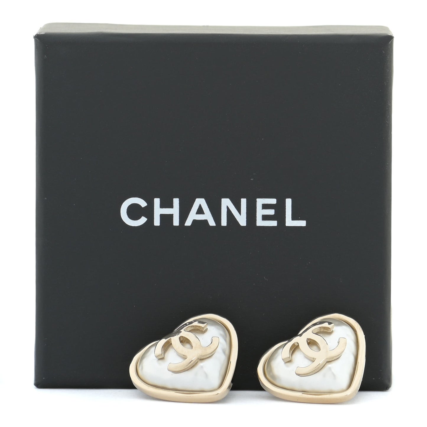 Pearl CC Heart Earrings Gold