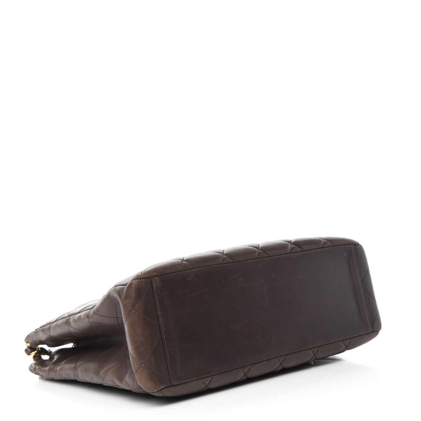 Lambskin Quilted Shopping Tote Dark Brown