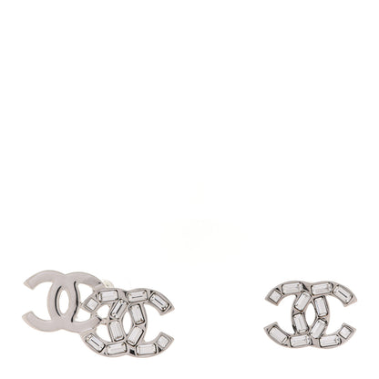 Chanel Baguette Crystal Double CC Earrings Silver 1 of 5