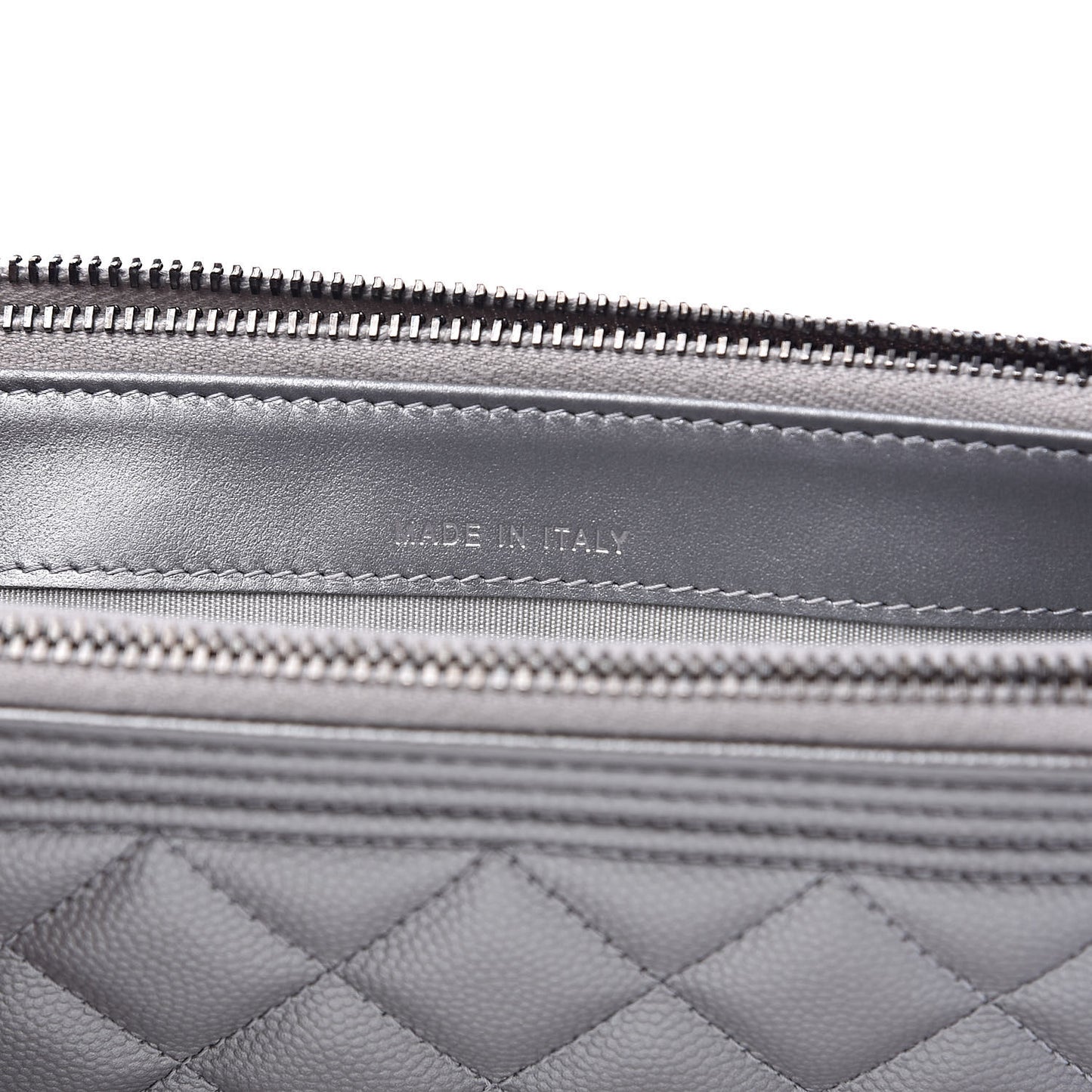 Metallic Caviar Quilted Small Boy Clutch With Chain Silver