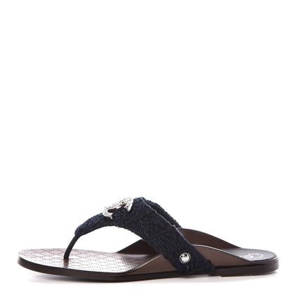 Chanel Tweed CC Thong Sandals 36 Navy Black 1 of 7