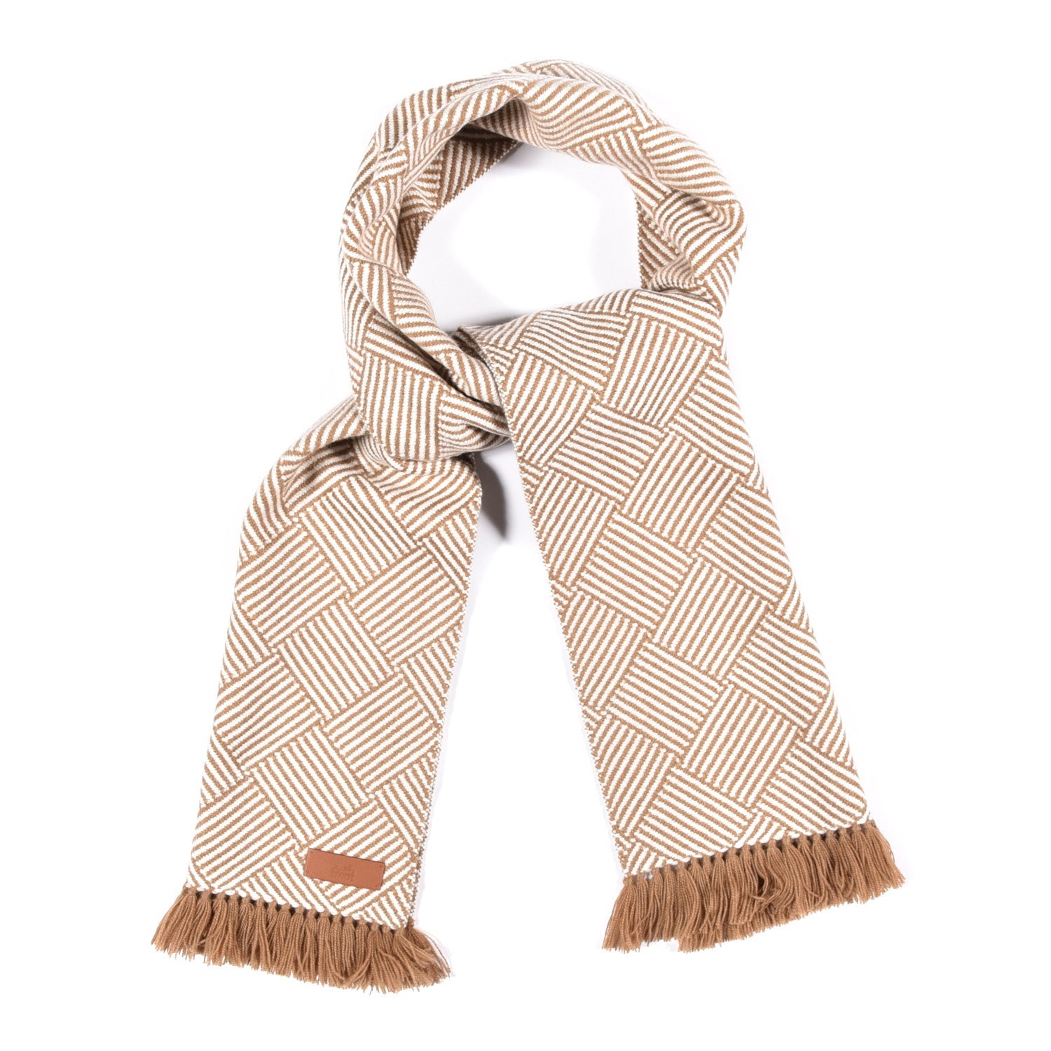 Hermes Cashmere Tile Weave Muffler Camel Ecru 1 of 5