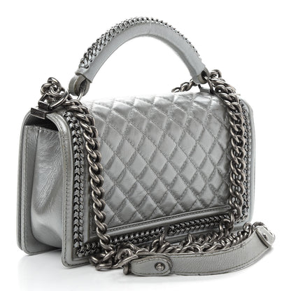 Chanel Metallic Calfskin Quilted Medium Boy Top Handle Flap Silver 3 of 10