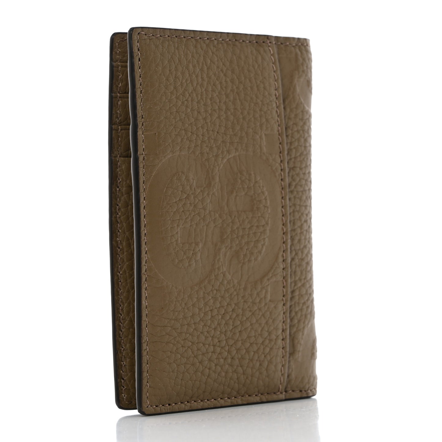 Piuma Calfskin Jumbo GG Embossed Card Case Taupe