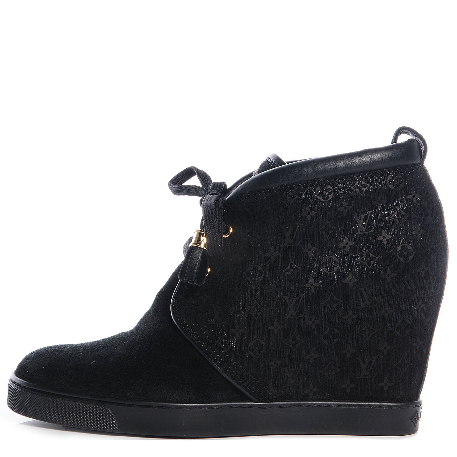 Louis Vuitton Monogram Suede Black Wedge 38.5 1 of 7