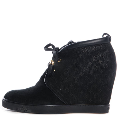 Louis Vuitton Monogram Suede Black Wedge 38.5 1 of 7