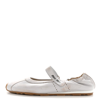 Miu Miu Bleached Nappa Womens Plume Mary Jane Ballerina Sneakers 39 Bianco 1 of 9