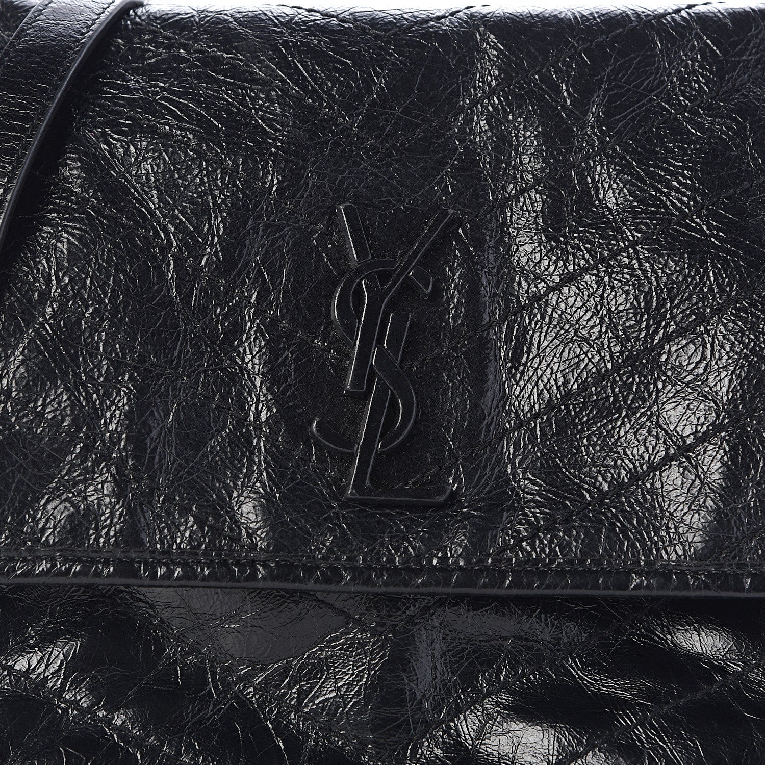 Saint Laurent Crinkled Calfskin Matelasse Monogram Medium Niki Chain Satchel Black 8 of 10
