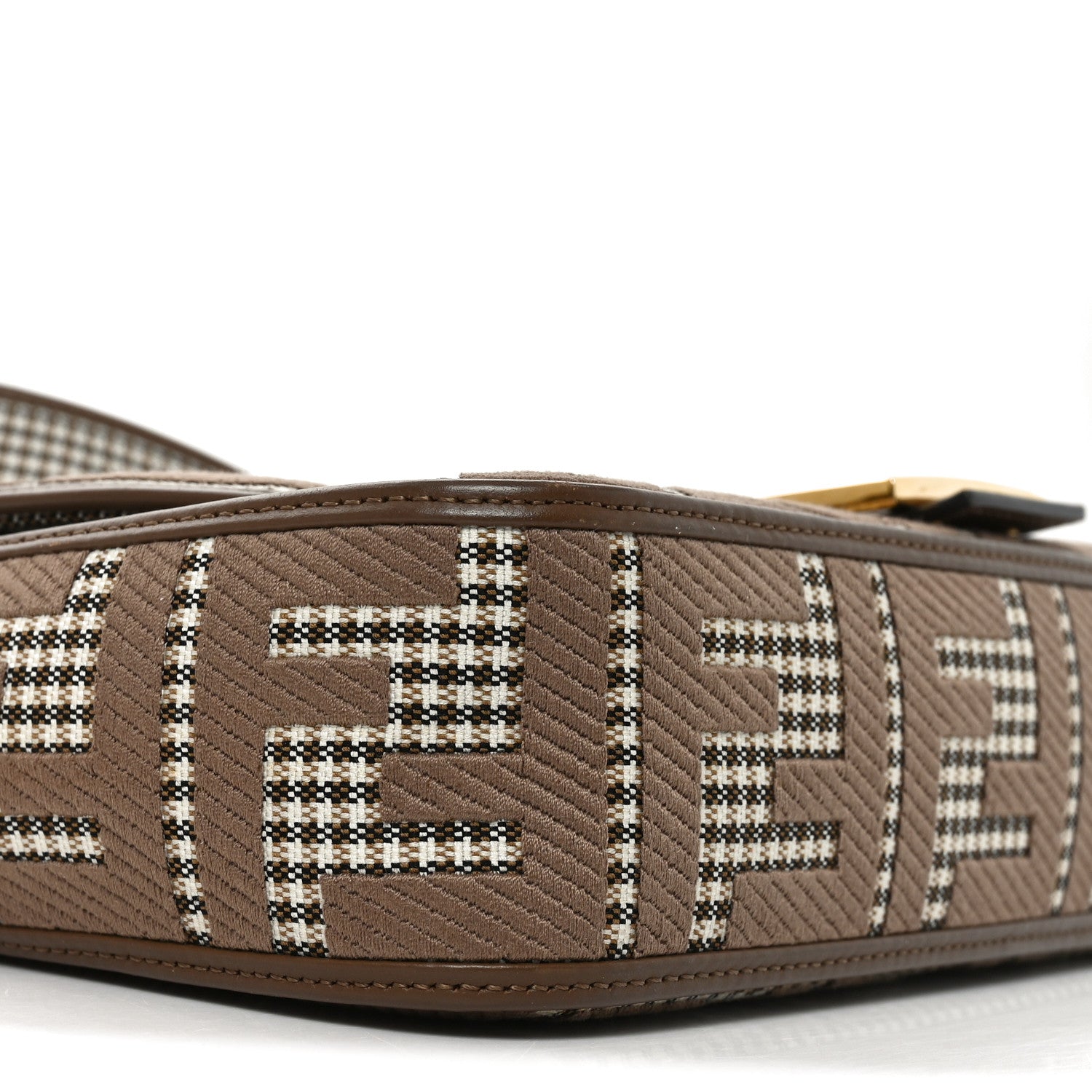 Fendi Wool Vitello King Houndstooth FF Embroidered Baguette Beige Moro 9 of 10