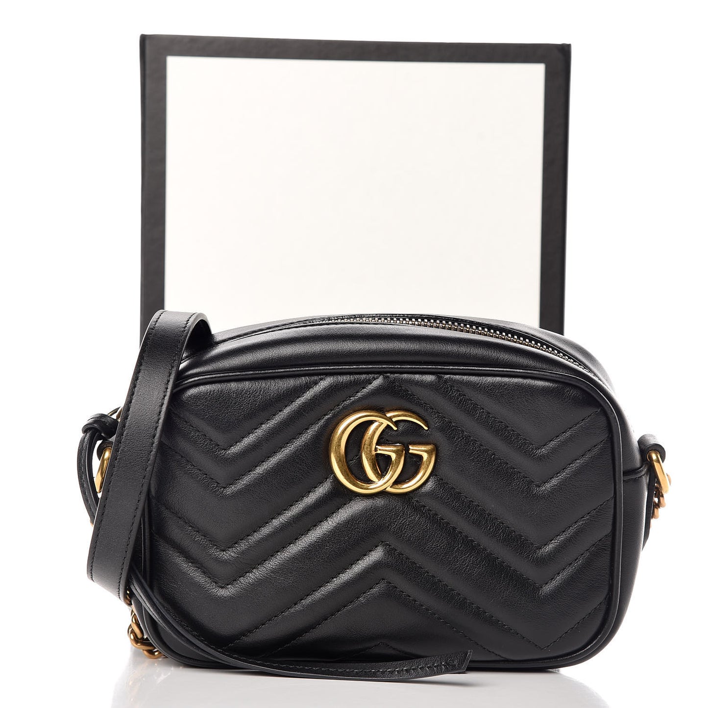Calfskin Matelasse Mini GG Marmont Chain Shoulder Bag Black