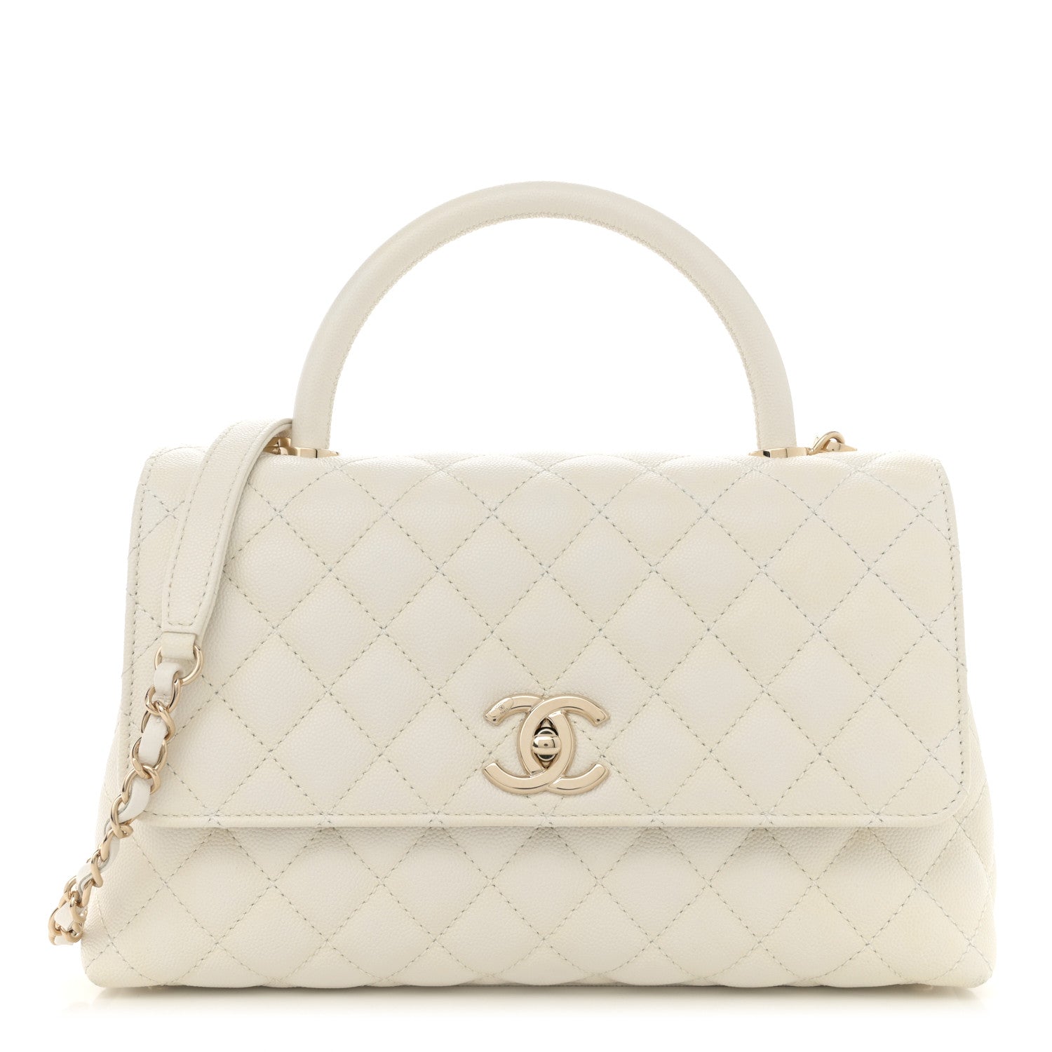 Chanel Caviar Quilted Small Coco Handle Flap White 1 of 11