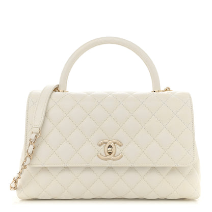 Chanel Caviar Quilted Small Coco Handle Flap White 1 of 11